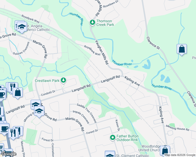 map of restaurants, bars, coffee shops, grocery stores, and more near 162 Gentile Circle in Vaughan