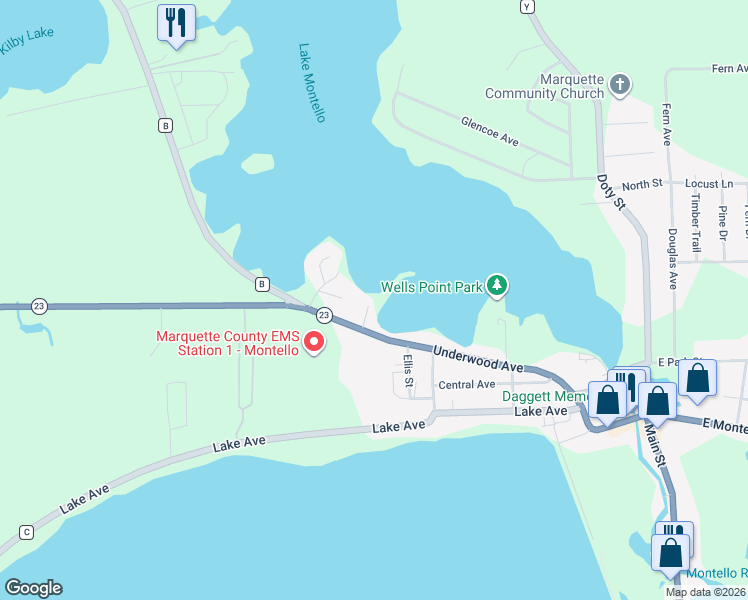 map of restaurants, bars, coffee shops, grocery stores, and more near 66 Morningside Court in Montello
