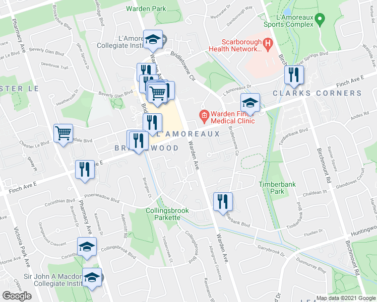 map of restaurants, bars, coffee shops, grocery stores, and more near in Toronto