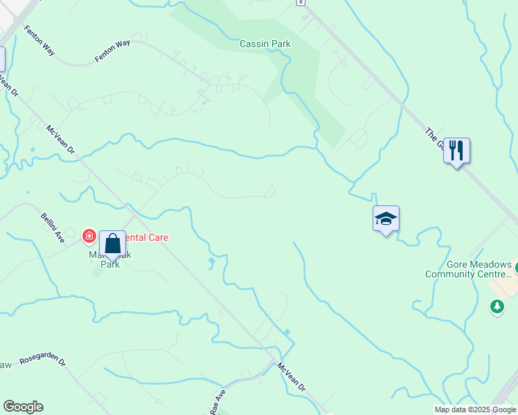 map of restaurants, bars, coffee shops, grocery stores, and more near 26 Ryckman Lane in Brampton