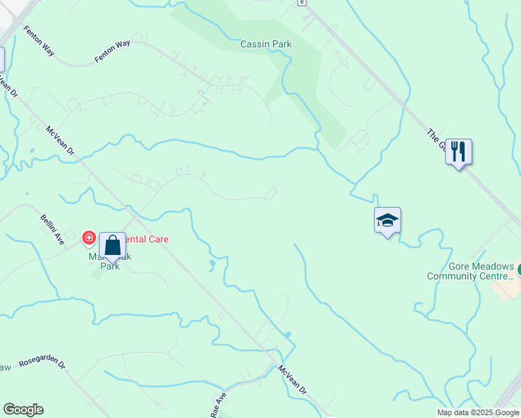 map of restaurants, bars, coffee shops, grocery stores, and more near 26 Ryckman Lane in Brampton