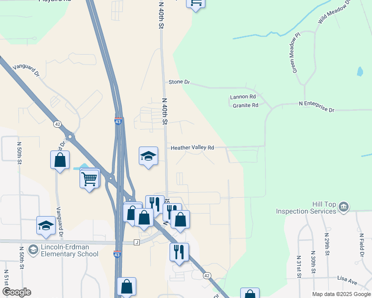 map of restaurants, bars, coffee shops, grocery stores, and more near 3903 Heather Valley Road in Sheboygan