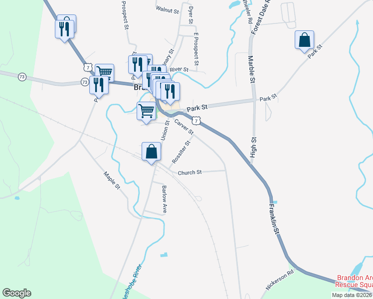 map of restaurants, bars, coffee shops, grocery stores, and more near 8 Rossiter Street in Brandon