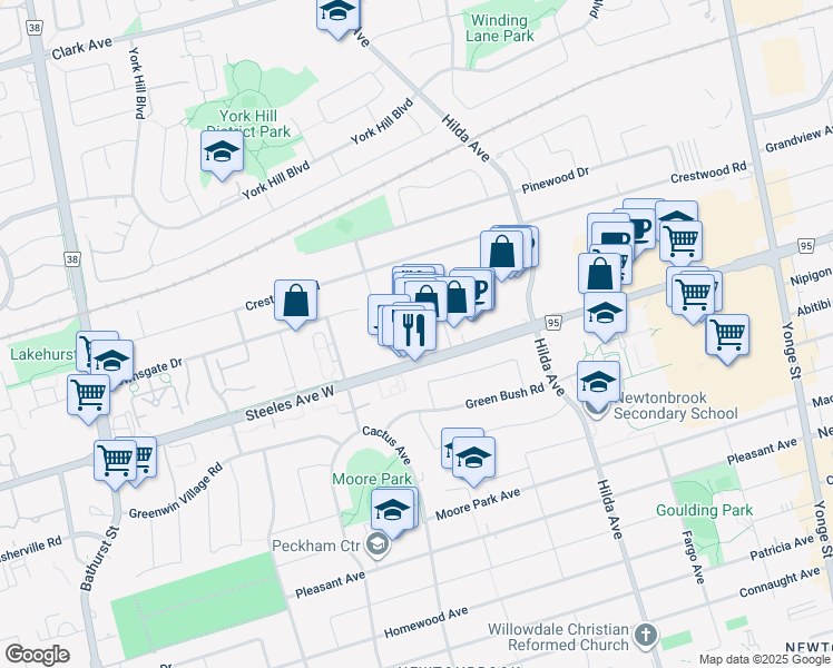 map of restaurants, bars, coffee shops, grocery stores, and more near 390 Steeles Avenue West in Vaughan