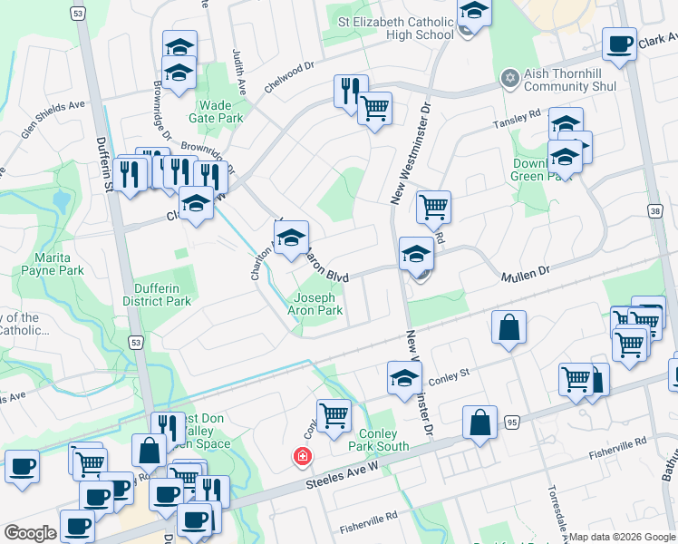 map of restaurants, bars, coffee shops, grocery stores, and more near in Vaughan