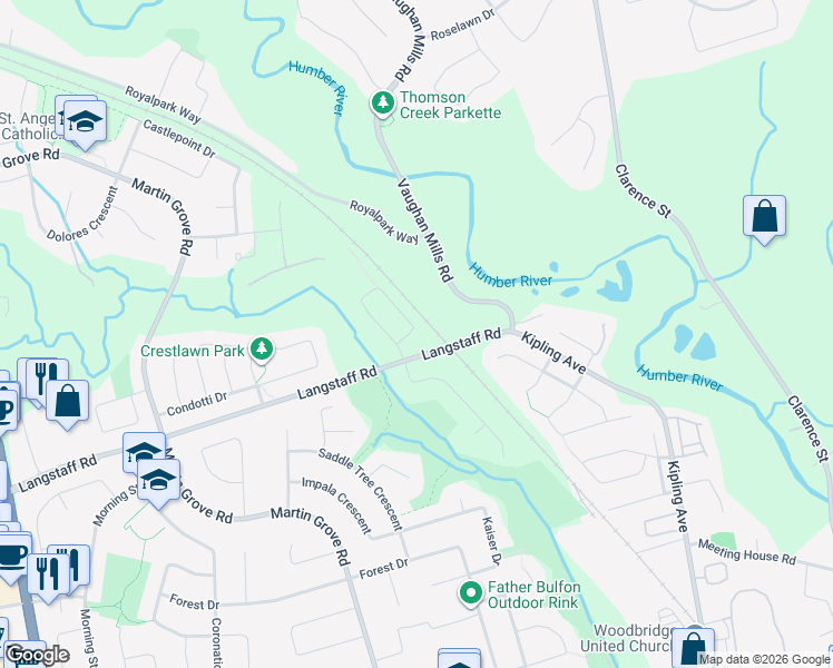 map of restaurants, bars, coffee shops, grocery stores, and more near 150 Gentile Circle in Vaughan