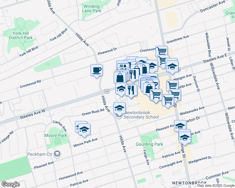 map of restaurants, bars, coffee shops, grocery stores, and more near 10 Tangreen Court in Toronto