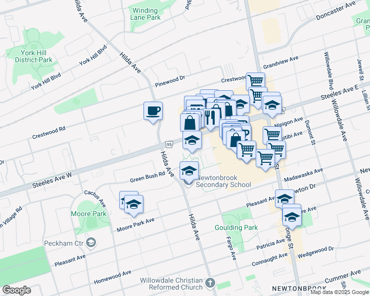 map of restaurants, bars, coffee shops, grocery stores, and more near in Toronto