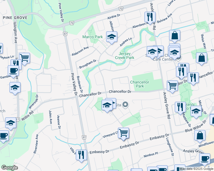 map of restaurants, bars, coffee shops, grocery stores, and more near 389 Aberdeen Avenue in Vaughan