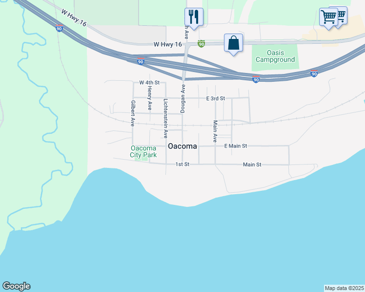 map of restaurants, bars, coffee shops, grocery stores, and more near in Oacoma