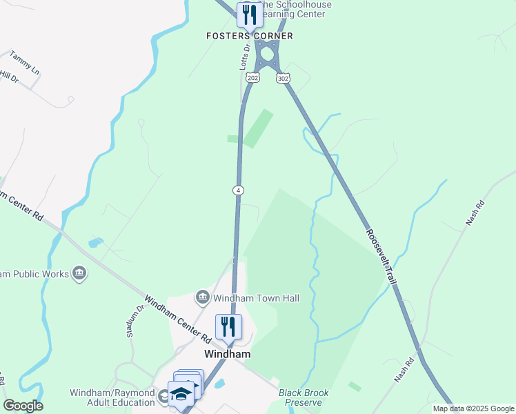 map of restaurants, bars, coffee shops, grocery stores, and more near 98 Roberts Drive in Windham