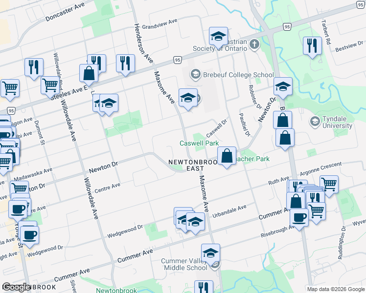 map of restaurants, bars, coffee shops, grocery stores, and more near 192 Maxome Avenue in Toronto