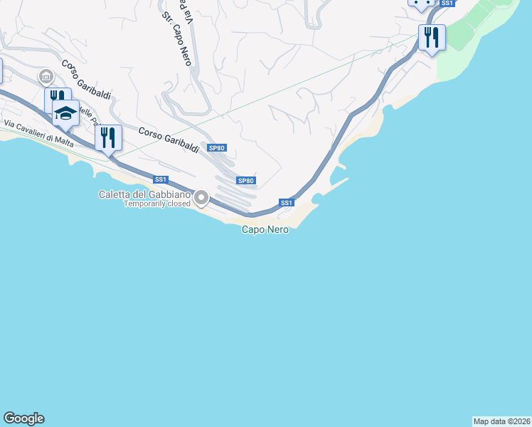 map of restaurants, bars, coffee shops, grocery stores, and more near 420 Corso Guglielmo Marconi in Sanremo