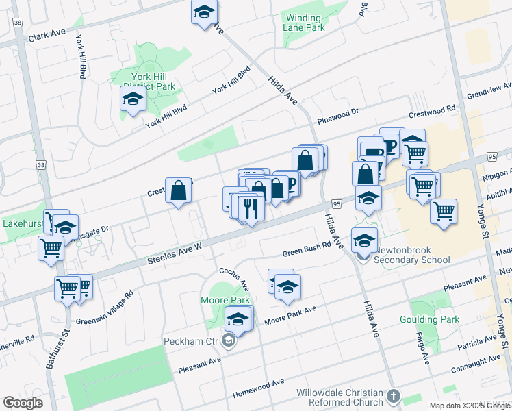 map of restaurants, bars, coffee shops, grocery stores, and more near 390 Steeles Avenue West in Vaughan