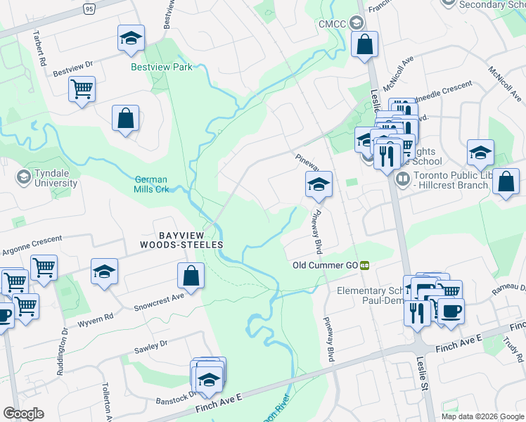 map of restaurants, bars, coffee shops, grocery stores, and more near 4 Craigmont Drive in Toronto