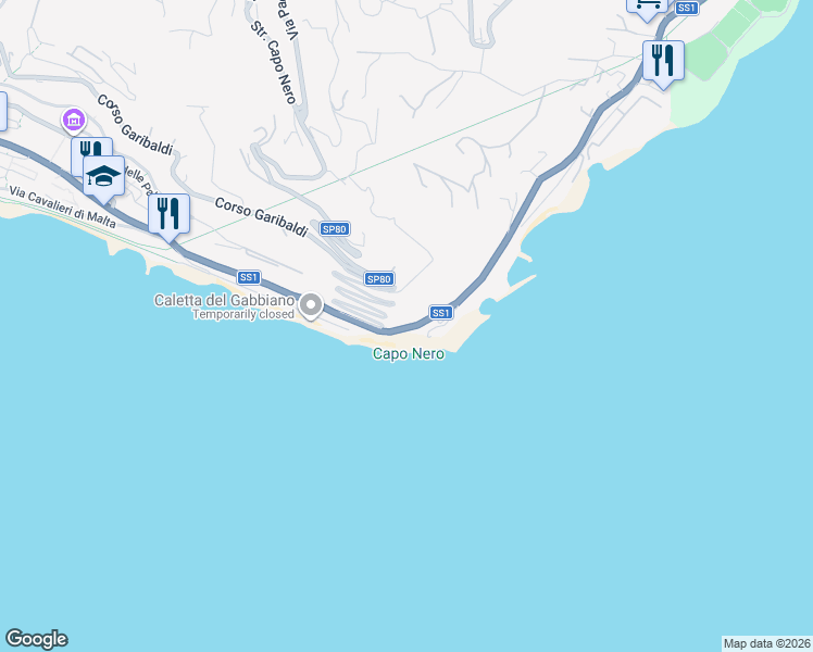 map of restaurants, bars, coffee shops, grocery stores, and more near 420 Corso Guglielmo Marconi in Sanremo