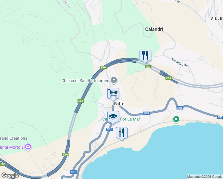 map of restaurants, bars, coffee shops, grocery stores, and more near 13 Via L. Alborno in Latte