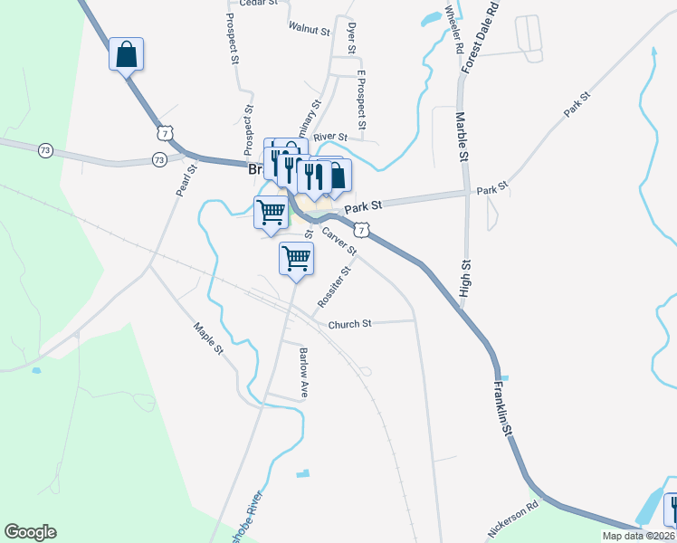 map of restaurants, bars, coffee shops, grocery stores, and more near 8 Rossiter Street in Brandon