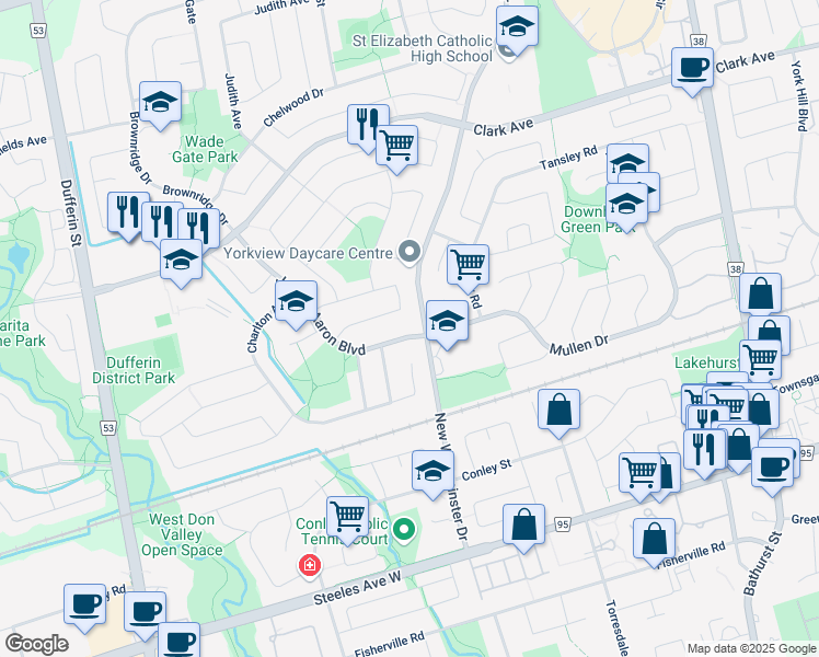 map of restaurants, bars, coffee shops, grocery stores, and more near 12 Joseph Aaron Boulevard in Vaughan