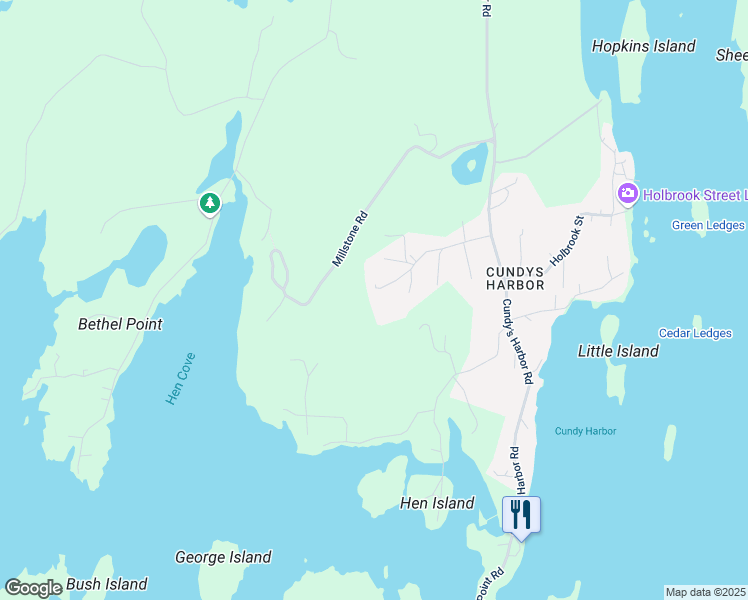 map of restaurants, bars, coffee shops, grocery stores, and more near 57 Longley Drive in Harpswell