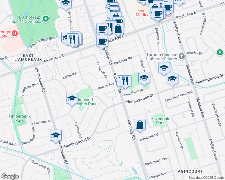 map of restaurants, bars, coffee shops, grocery stores, and more near in Toronto