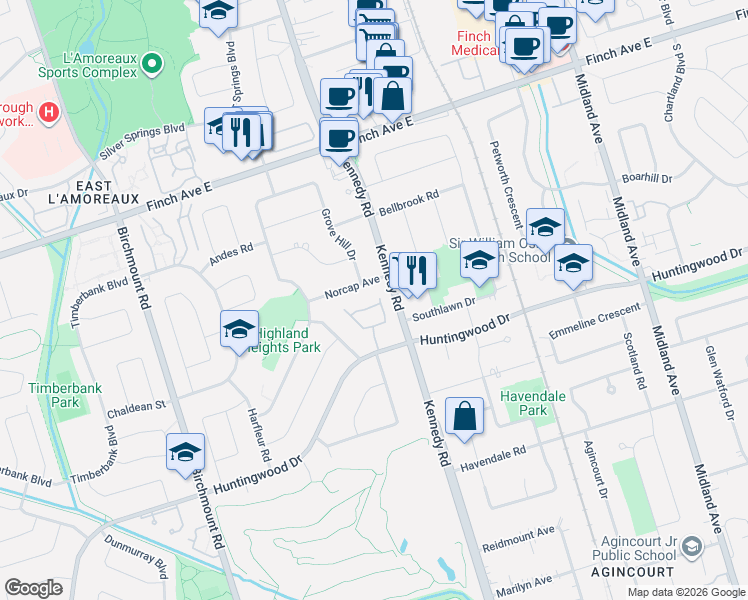 map of restaurants, bars, coffee shops, grocery stores, and more near in Toronto