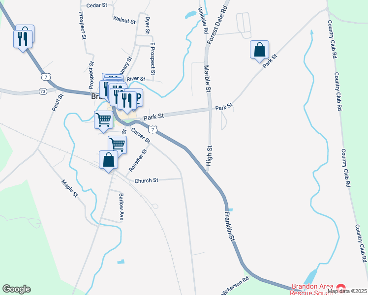 map of restaurants, bars, coffee shops, grocery stores, and more near U.S. 7 in Brandon