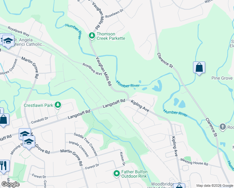 map of restaurants, bars, coffee shops, grocery stores, and more near 55 Vaughan Mills Road in Vaughan