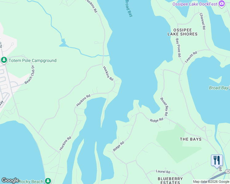 map of restaurants, bars, coffee shops, grocery stores, and more near 407 Huckins Road in Freedom