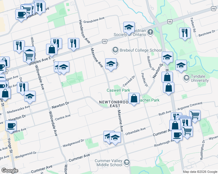 map of restaurants, bars, coffee shops, grocery stores, and more near 200 Maxome Avenue in Toronto