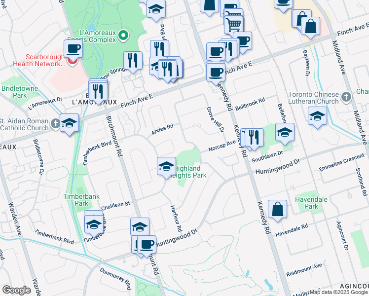 map of restaurants, bars, coffee shops, grocery stores, and more near in Toronto