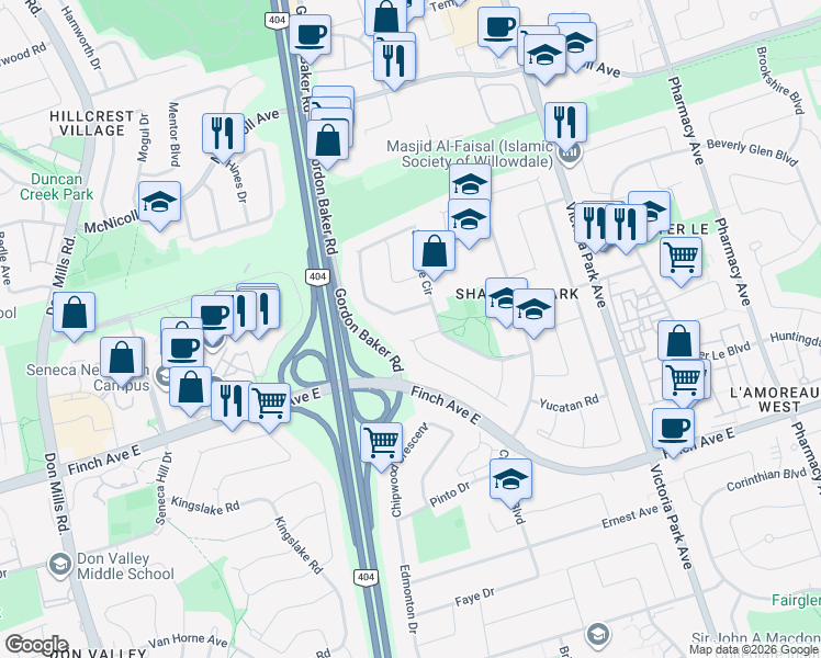map of restaurants, bars, coffee shops, grocery stores, and more near 144 Micmac Crescent in Toronto