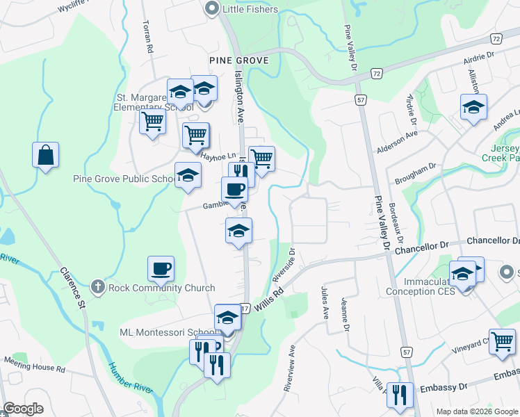map of restaurants, bars, coffee shops, grocery stores, and more near in Vaughan
