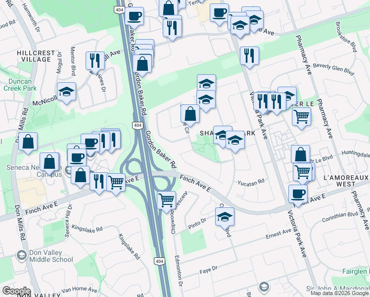 map of restaurants, bars, coffee shops, grocery stores, and more near 152 Micmac Crescent in Toronto