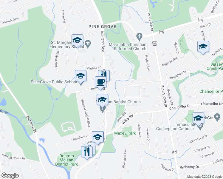 map of restaurants, bars, coffee shops, grocery stores, and more near in Vaughan