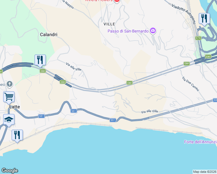 map of restaurants, bars, coffee shops, grocery stores, and more near 10 Località Ville Superiori in Latte