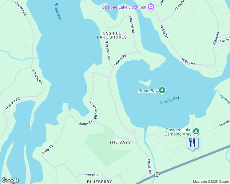 map of restaurants, bars, coffee shops, grocery stores, and more near 90 Leavitt Road in Ossipee