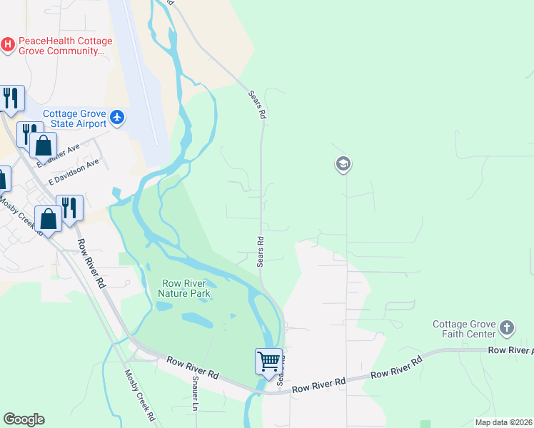 map of restaurants, bars, coffee shops, grocery stores, and more near 78659 Sears Road in Cottage Grove