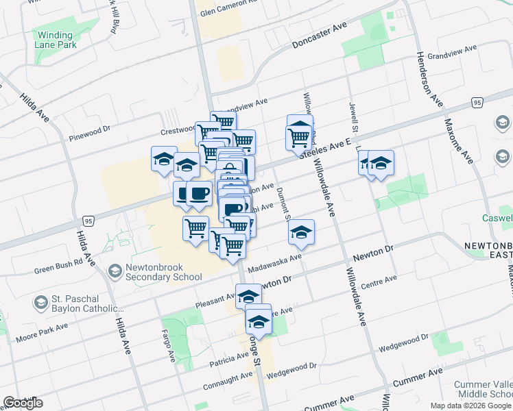 map of restaurants, bars, coffee shops, grocery stores, and more near 24 Abitibi Avenue in Toronto