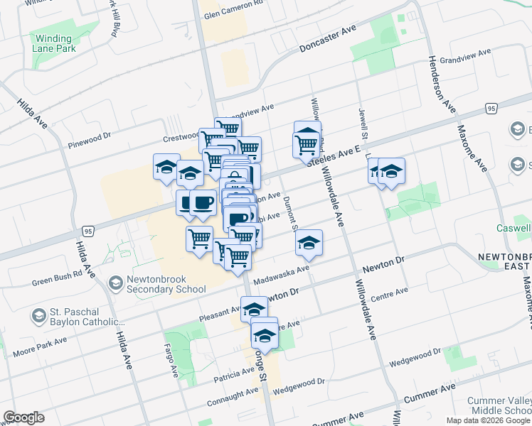 map of restaurants, bars, coffee shops, grocery stores, and more near 24 Abitibi Avenue in Toronto