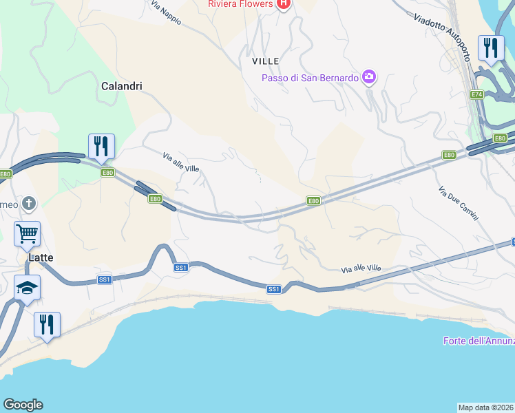 map of restaurants, bars, coffee shops, grocery stores, and more near 10 Località Ville Superiori in Latte