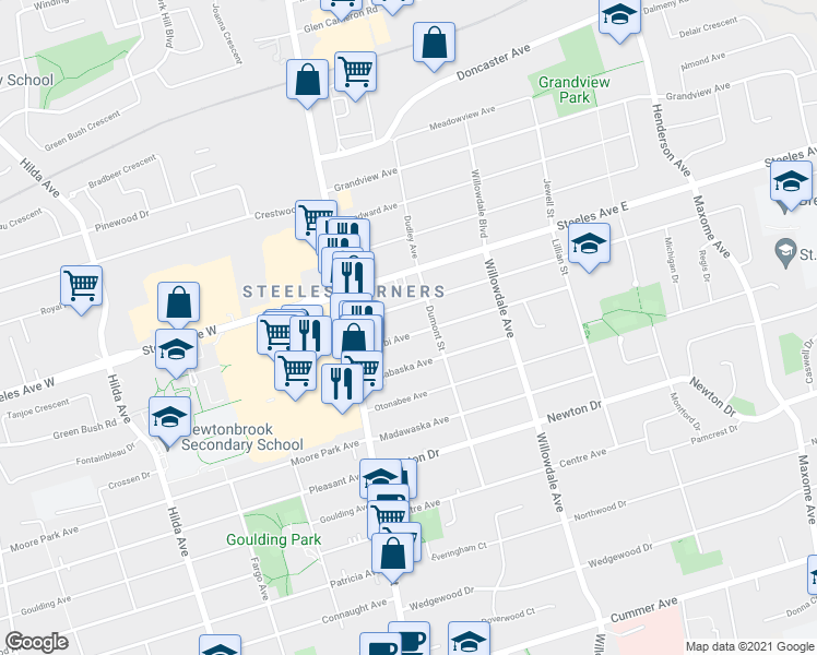 map of restaurants, bars, coffee shops, grocery stores, and more near 30 Abitibi Avenue in Toronto