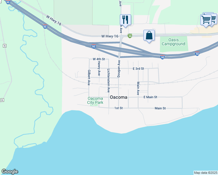 map of restaurants, bars, coffee shops, grocery stores, and more near in Oacoma