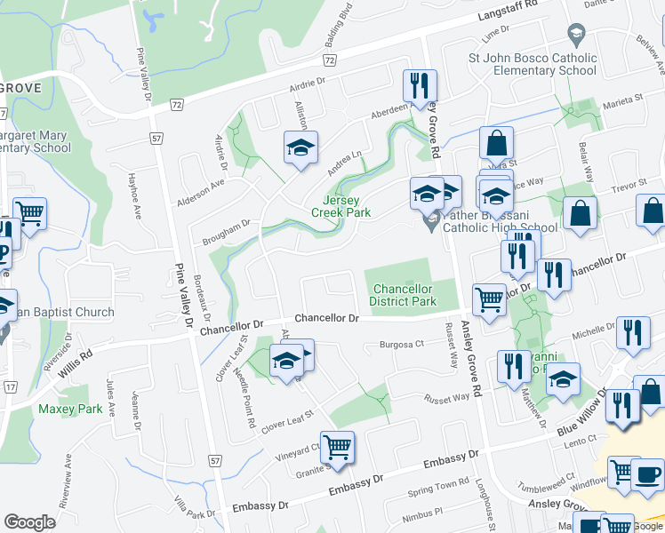map of restaurants, bars, coffee shops, grocery stores, and more near 79 Venetian Crescent in Vaughan