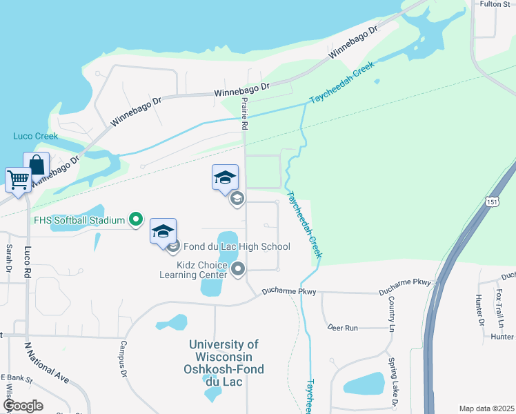 map of restaurants, bars, coffee shops, grocery stores, and more near 968 Whippoorwill Ln in Fond du Lac