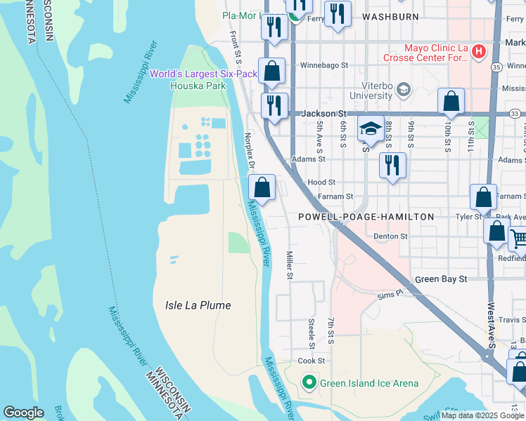 map of restaurants, bars, coffee shops, grocery stores, and more near 307 Kertzman Place in La Crosse