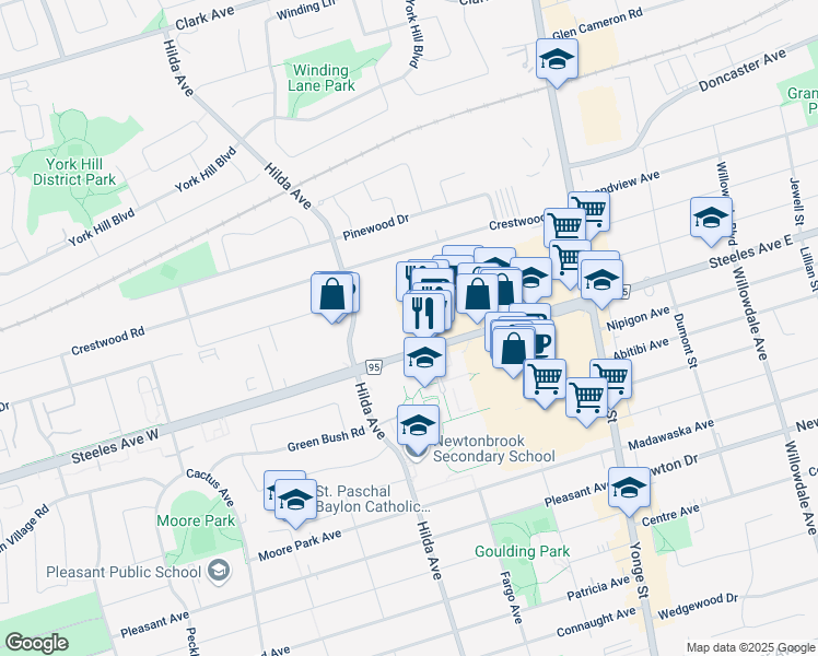 map of restaurants, bars, coffee shops, grocery stores, and more near 212 Steeles Avenue West in Vaughan