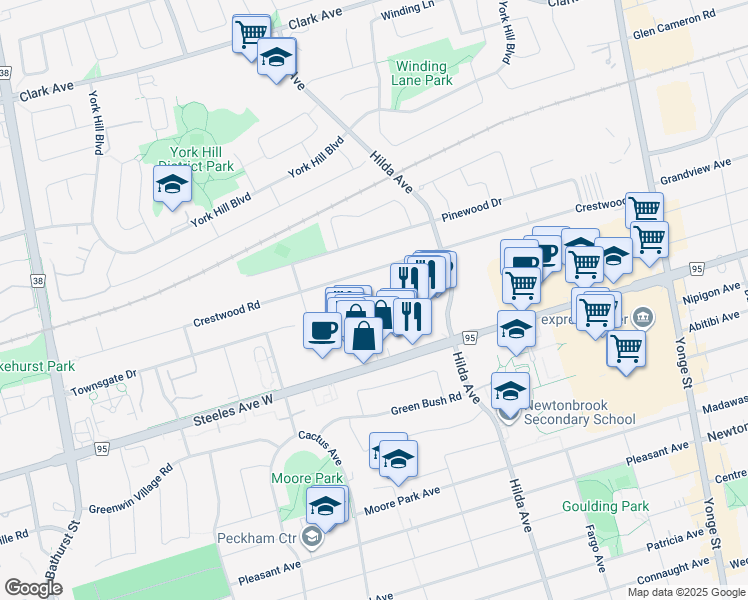 map of restaurants, bars, coffee shops, grocery stores, and more near Royal Palm Drive in Vaughan