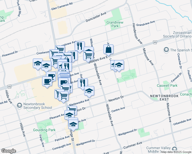 map of restaurants, bars, coffee shops, grocery stores, and more near in Toronto