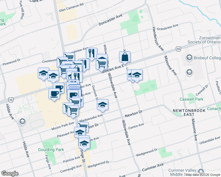 map of restaurants, bars, coffee shops, grocery stores, and more near 75 Abitibi Avenue in Toronto